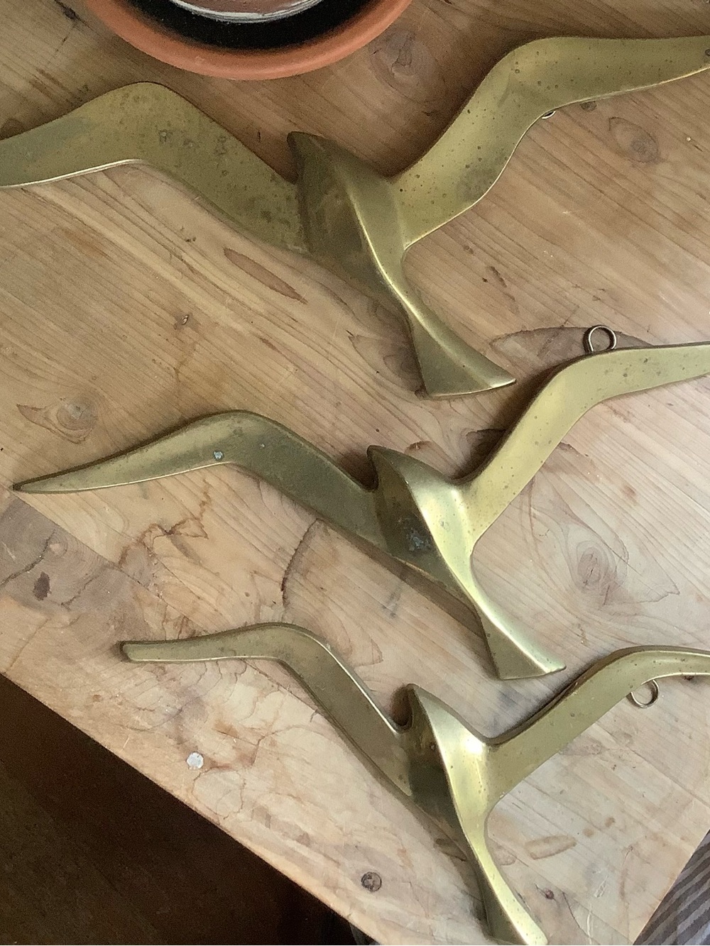 Vintage MCM  Brass Seagull Birds In Flight